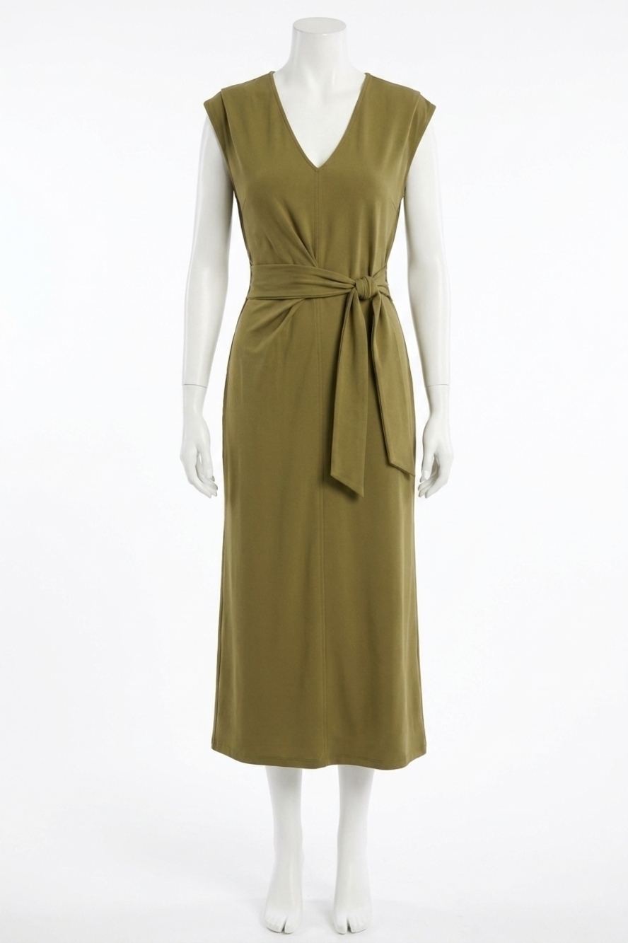 NEW DONNA MORGAN cap sleeve tie waist maxi dress in olive green